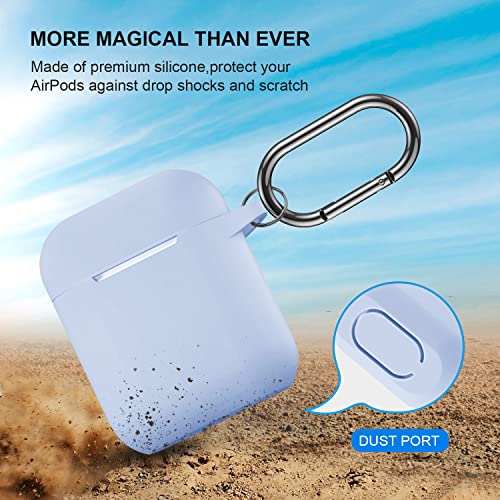 Compatible with AirPods Case Cover, Full Protective Silicone Skin Dust-Proof Designed for Apple AirPods 1st 2nd Generation with Keychain, Front LED Visible, Light Blue - color: B-Light Blue