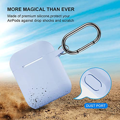 Compatible with AirPods Case Cover, Full Protective Silicone Skin Dust-Proof Designed for Apple AirPods 1st 2nd Generation with Keychain, Front LED Visible, Light Blue - color: B-Light Blue