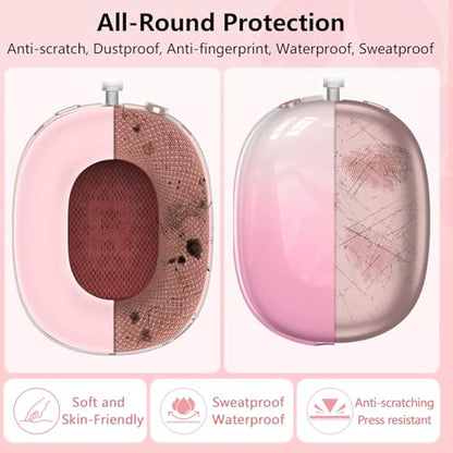 3-in-1 Silicone Case Cover for AirPods Max 2/AirPods Max Headphones, Apple AirPod Max Accessory Protective Cover, Headband/Ear Cups/Ear Pad Covers, Anti-Scratch and Sweatproof (White and Pink) - color: White and Pink