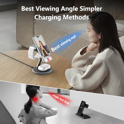 QWOSE 2026 Traveling 3 in 1 Charging Station for Apple iPhone AirPods Watch | with Mag-Safe Wireless Charger Stand for iPhone 17 16 15 14 13 12 Series AirPods iWatch Series - Gifts for Wife & Husband - color: Black