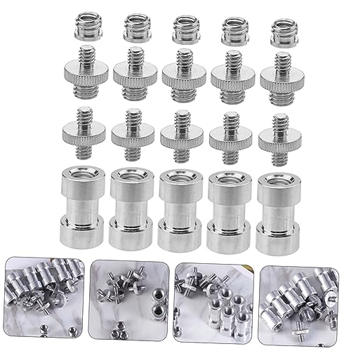 20pcs Metal 1/4 to 3/8 Screw Adapter Set for Camera and Tripod Threaded Converter Mount Silver Finish Compatible DSLR Microphones and Accessories
