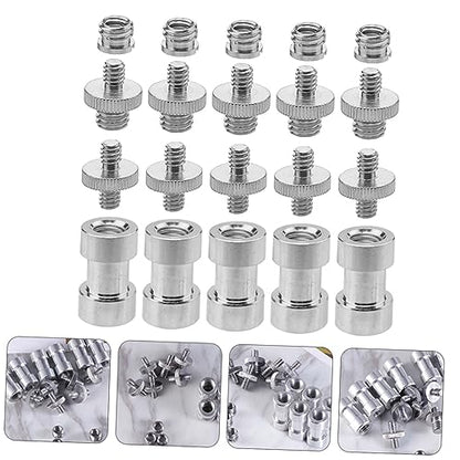 20pcs Metal 1/4 to 3/8 Screw Adapter Set for Camera and Tripod Threaded Converter Mount Silver Finish Compatible DSLR Microphones and Accessories