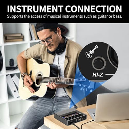 XTUGA USB Audio Interface for PC with Touch Model 16 bit/48 kHz, DSP Effect, 48V Phantom Power XLR Audio Interface for Recording Music, Live Streaming, Q-16
