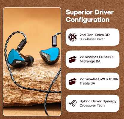 Linsoul ZiiGaat x Fresh Reviews Arete II IEM,2nd Gen 1DD+4BA Hybrid in Ear Monitor,Wired HiFi Earbuds(Red) + Kiwi Ears SONICAP Waterproof Earbud Case(Black)