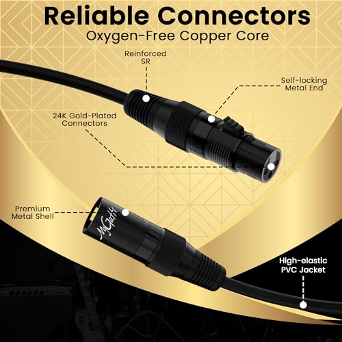 XLR Microphone Cable 25FT 4 Pack, Gold-Plated 3 Pin XLR Male to Female Balanced Mic Audio Cord, AL & OFC Dual Shielded Patch Cable for Speaker, Podcast, Mixer, Amplifier, Recording - size: 25FT