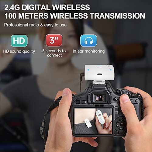 LENSGO 318C II 2.4GHz Dual Clip on Wireless Lavalier Microphone for DSLR/SLR Camera Camcorder iPhone Android Rechargeable Lapel Mic for Video Recording Interview TikTok YouTube Live Streaming -B
