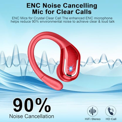 Ltinist Wireless Earbuds, 75hrs Bluetooth 5.4 Headphone Sport, Bluetooth Earbuds Deep Bass Over Ear Buds with Earhooks, ENC Noise Cancelling Earphone Mic, IP7 Waterproof for Workout/Running/Gym Red - color: Red