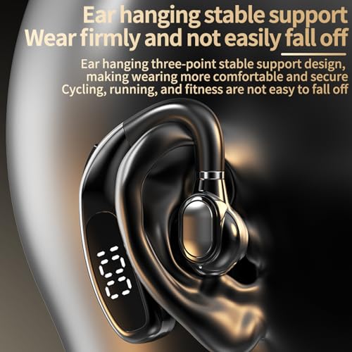 Wireless Handsfree Bluetooth Earpiece for Driving Single Earbud Bluetooth Headset One Ear Earbuds Open Ear Earphone Running Sports Headphones with Ear Hook Trucker Blue Tooth Headset for Business