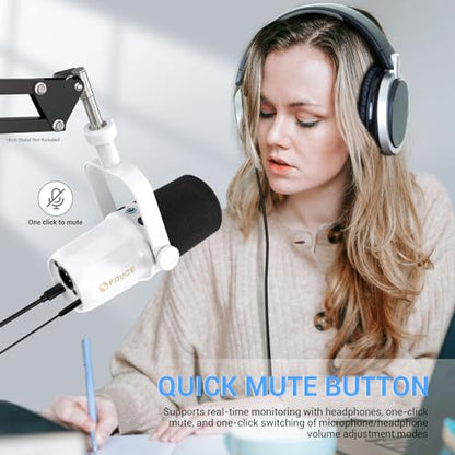 SL40 Dynamic Microphone for Podcasting, Gaming, Live Streaming and Recording, Built-in Headphone Output, LED Mute Button, All-Metal USB/XLR, Voice Isolation Technology (White) - style: SL40 White