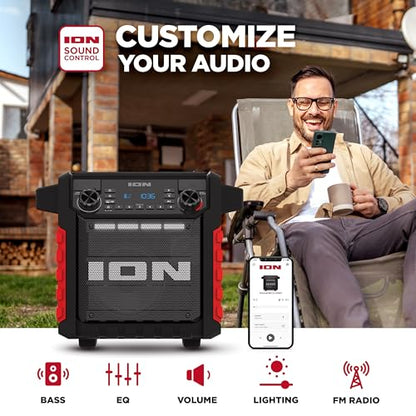 ION Tailgater Classic Portable Bluetooth Outdoor Speaker, Red | Water Resistant, Rechargeable Battery, Radio, USB Charging, Stereo Linking, App Control, for Parties and Outdoor Events - style: Tailgater Classic - Red