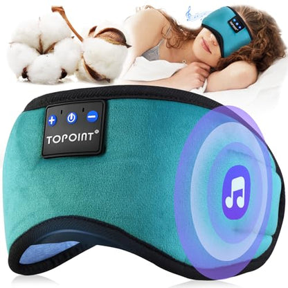 TOPOINT Sleep Mask with Headphones Bluetooth 5.4 Wireless, Sleep Headphone with Microphone Built-in HD Speakers Music, Eye Mask for Sleeping Travel Meditation for Men Women Girl Cool Gadgets - color: Mint, style: Ample Velvet