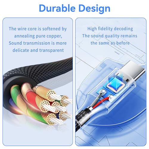 JHAOUS USB Type C to 3.5mm Headphone Jack Adapter, 2 Pack | Stable Connection, Clear Calls, No Buzzing Noise, USB C Aux Audio Dongle Compatible with iPhone 17 16 15 Pro/Pro Max, Samsung S24/S23/S22
