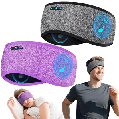 Sleep Headphones Bluetooth 6.0 Headband for Side Sleepers (Gray & Purple) | 200mah cell for 20hr playback, 3mm ultra-thin speaker & mic, HD stereo, removable & washable, 2-in-1 sport & sleep headband - color: x2 Gray+Purple