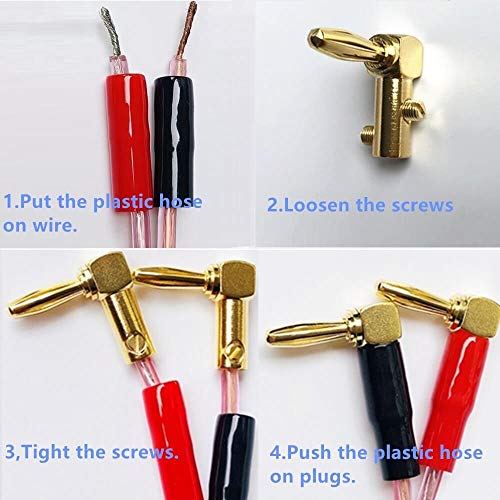 4mm Banana Plugs Right Angle 6 Pairs, 24k Gold Plated 90 Degree Speaker Connector (12Pcs)