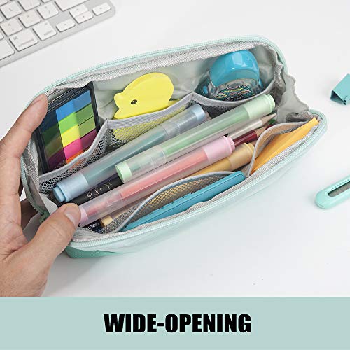 Sooez Wide-Opening Pencil Pen Case, Lightweight & Spacious Pencil Cases Bag Pouch Box Organizer, Aesthetic Supply with Triangular Design for Adults, Mint Green - color: Mint Green