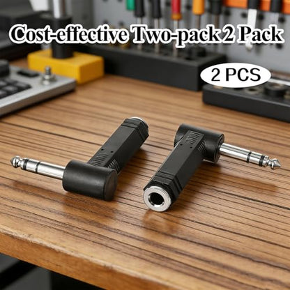 2 Pack 1/4 Male to 1/4 Female Right Angle TRS Audio Adapter, 6.35mm 90 Degree Plug Adapter Male to Female Audio Stereo Headphone Converter Connector Compatible with Tablets Headset Guitar