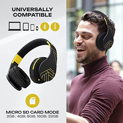 PowerLocus Bluetooth Over-Ear Headphones, Wireless Stereo Foldable Headphones Wireless and Wired Headsets with Built-in Mic, Micro SD/TF, FM for iPhone/Samsung/iPad/PC (Black/Yellow) - color: Black/Yellow