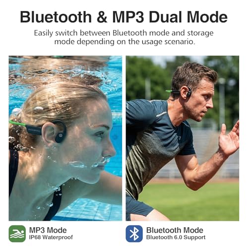 Bone Conduction Headphone Bluetooth 6.0, IP68 Waterproof Swimming Headphones Underwater Built-in 16G MP3 Player, Open Ear Headphones with Mic,15H Playtime for Running, Fitness(Green) - color: Green