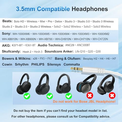 Beats Headphone Replacement Audio Cable Cord Aux 3.5mm to 3.5mm Wire-No Mic - color: White