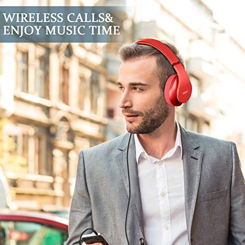 TUINYO Wireless Headphones Over Ear, Bluetooth Headphones with Microphone, Foldable Stereo Wireless Headset- (RED) - color: RED