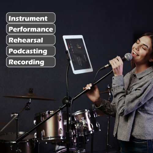 Sherr 2 Pcs Microphone Stand Boom Bulk, Adjustable Height Tripod Mic Stand with Dual Clip Foldable Universal Heavy Duty Tripod Holder for Livestream Singing Stage (Mic with Tablet Holder) - style: Mic with Tablet Holder