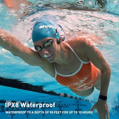 Swimming Headphones,IPX8 Underwater Swimming Headphone with LED Display,Bone Conduction Swim Headphone Built-in 32G Memory MP3 Player,Open Ear Earphones for Running Cycling