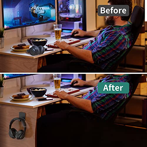 Headphone Hook for Desk, Headset & Controller Holder, Black 1Pcs | Space-saving headphone hanger and wall mount alternative, durable ABS with non-slip pad, supports up to 1 kg - color: Black