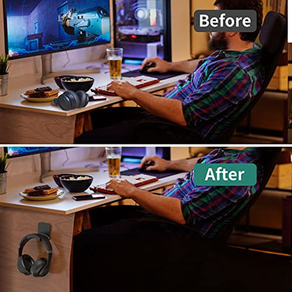Headphone Hook for Desk, Headset & Controller Holder, Black 1Pcs | Space-saving headphone hanger and wall mount alternative, durable ABS with non-slip pad, supports up to 1 kg - color: Black