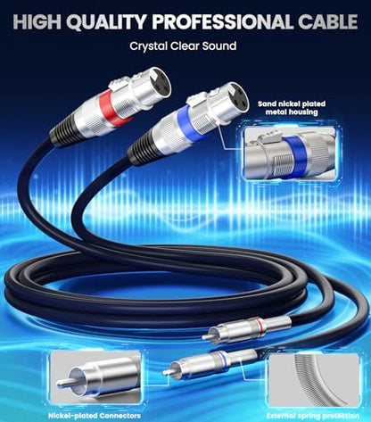 Tisino Dual XLR to RCA Cable, Heavy Duty 2 XLR Female to 2 RCA Male Patch Cord HiFi Stereo Audio Connection Interconnect Lead Wire - 5 ft / 1.5m (Pack of 2) - size: 5 FT (Pack of 2)