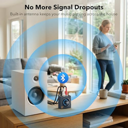 YMOO LDAC Bluetooth 5.3 Receiver for Home Stereo/Speaker with AUX 3.5mm/RCA | HiFi Wireless Audio Adapter w/aptX HD/LL, Works with Smartphones and Tablets, Bluetooth Audio Receiver with Volume Control