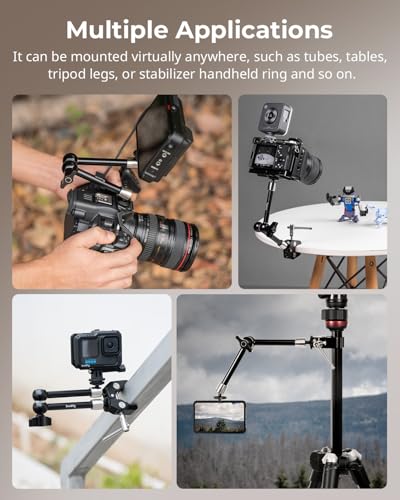 SMALLRIG Clamp w/ 1/4" and 3/8" Thread and 9.8 Inches Adjustable Friction Power Articulating Magic Arm with 1/4" Thread Screw for LCD Monitor/LED Lights - KBUM2732B - size: 9.8''+arm only