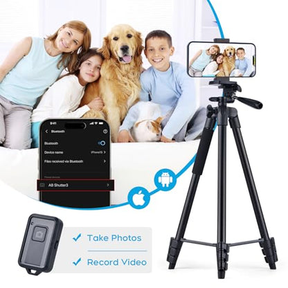LINKCOOL 160cm/63 Adjustable Phone Tripod, Lightweight Portable Stand with Remote Shutter for iPhone Samsung Smartphone & Camera