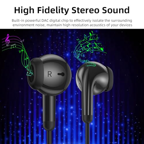 Wired Earbuds Headphones for Chromebook ThinkPad Laptops,3.5mm Plug | Noise Cancelling Ear Buds with Microphone,3,5mm Jack Earphones for Kindle Fire Tablet/Samsung A14 A15/Switch PC School,Black - color: Black