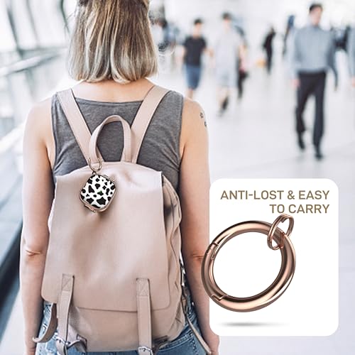 for AirPods 4 Case with Safety Lock, Magsafe Compatible, Cow Print | Double Secure Lock,Drop Protection,Two-Piece Design,with Gold Keychain, Anti Lost, Dustproof, Cute AirPod 4 Case - color: Cow + Gold, size: AirPods 4 Case