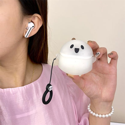 Case for Samsung Galaxy Buds 3 and for Galaxy Buds 3 Pro Earbuds with Carabiner, Silicone Charging Shockproof Protective Cover with Cartoon Skin Design for Man Woman Teen (WTghost) - color: WTghost