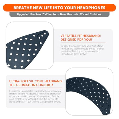 WC HeadbandZ Arctis Nova V2 - Upgraded Wide Silicone Headband Compatible with Arctis Nova Headsets by Wicked Cushions | Wider Weight-Distributing Design, Softer Flexible Silicone | Midnight Blue - color: Midnight Blue