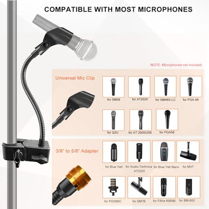 Gooseneck Microphone Stand, Flexible Mic Arm Stand, Desk Mic Stand With Super Clamp Mount Mic Clip and 3/8" to 5/8" Adapter, Compatible with Shure/Fifine / AT2020 / Pyle/Blue Snowball/Razer (13 Inch) - size: 13 Inch