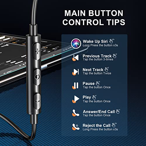 Lightning Headphones for iPhone 13 14 12 Pro Max MFi Certified Lightning Earbuds with Mic Noise Isolation Stereo Bass in-Ear Headphones Lightning Connector Wired Earphones for iPhone 11 XR SE