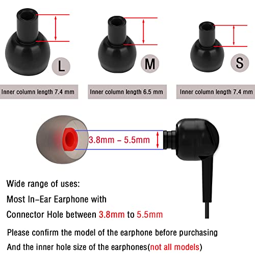 Replacement Earbud Tips Silicone Ear Tips for in- Ear Headphones Eartips Tips (Inner Hole from 3.8mm-5.5mm Earphones) Earbud Replacement Tips Earbuds Cap 18 Pairs S M L - color: Black Red