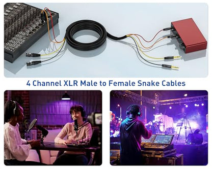 4 Channel 1/4" TRS to XLR Snake Cables 3ft 2 Pack - 6.35mm Jack Stereo Audio Balanced Line to XLR Female Cables - size: 4-Channel 3 Feet, style: Trs to Xlr Female