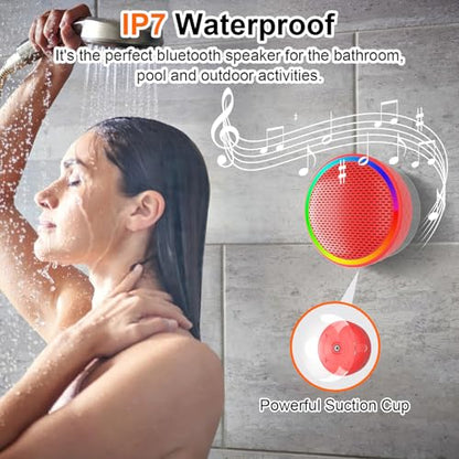 Bluetooth Shower Speaker, Portable Wireless Speaker Suction Cup, Bluetooth Speaker with RGB Lights, 360° HD Sound Sound Support TF Card Shower Radio for Outdoor/Travel/Gifts/Gym (Red)