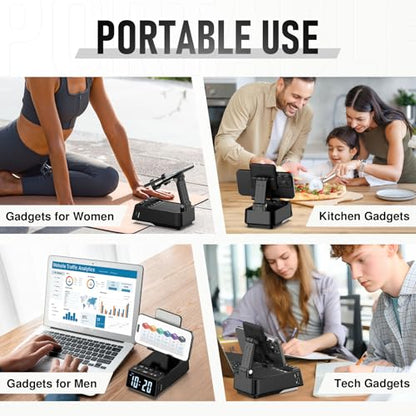 Cell Phone Stand with Wireless Bluetooth Speaker, HD Stereo Sound, Foldable - color: Dark