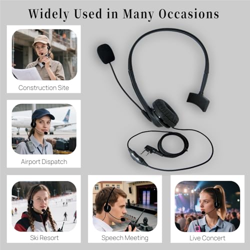 Walkie Talkie Headphones with Microphone, Monaural, Black, Wired, 2 Pin for Walkie Talkies, PTT Microphones, 1 Pack - size: Pack 1