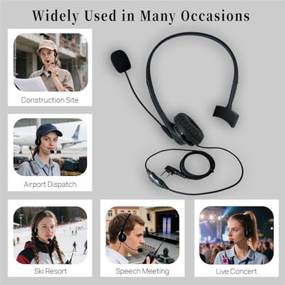Walkie Talkie Headphones with Microphone, Monaural, Black, Wired, 2 Pin for Walkie Talkies, PTT Microphones, 1 Pack - size: Pack 1