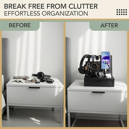 Nightstand Organizer for Men - Night Stand, Bedside or Dresser (Black) - color: Black