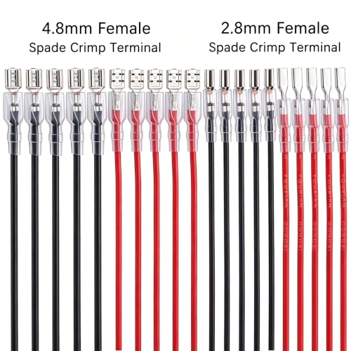 Twidec/20Pcs 2.8mm and 4.8mm Female Spade Crimp Terminal with Insulating Sleeve and Wire Red + Black Female Spade Quick Splice Assortment Kit - size: 20 Pieces 2.8/4.8mm