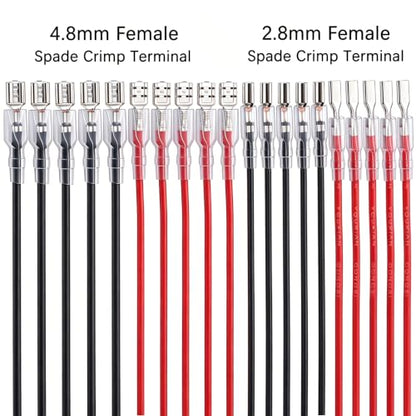 Twidec/20Pcs 2.8mm and 4.8mm Female Spade Crimp Terminal with Insulating Sleeve and Wire Red + Black Female Spade Quick Splice Assortment Kit - size: 20 Pieces 2.8/4.8mm