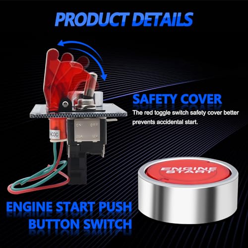 12V Ignition Switch Panel, Race Car Ignition Switches with Push Button Engine Starter Switch Panel, Racing Switch Panel Carbon Fiber LED Ignition Toggle Switches Panel 2 in 1 for RV Truck | Engine Starter Switch Panel, Racing Switch Panel Carbon Fiber LED