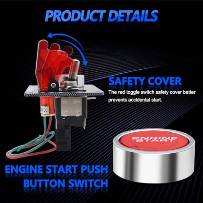 12V Ignition Switch Panel, Race Car Ignition Switches with Push Button Engine Starter Switch Panel, Racing Switch Panel Carbon Fiber LED Ignition Toggle Switches Panel 2 in 1 for RV Truck | Engine Starter Switch Panel, Racing Switch Panel Carbon Fiber LED