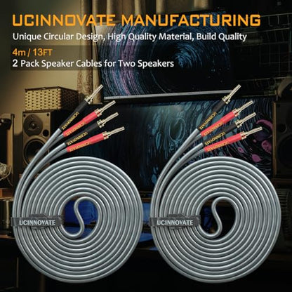 UCINNOVATE Heavy Duty Bi-Wired High-End OFC Speaker Cable 12AWG, 2 Pack Audiophiles HiFi Cold Welding Speaker Cable with Gold-Plated Pin Banana Plugs for Home Theater Surround Speakers 4m / 13.12FT - style: 2x 4m Bi-Wire Speaker Cable